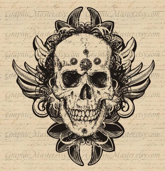 570x591 Tattoo Sugar Skull Steampunk Mexican Print Clip Art Instant Etsy - Steampunk Skull Drawing