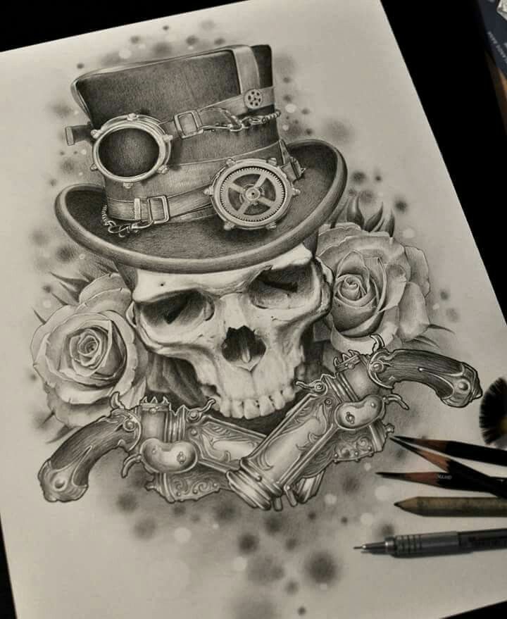 720x879 Art - Steampunk Skull Drawing