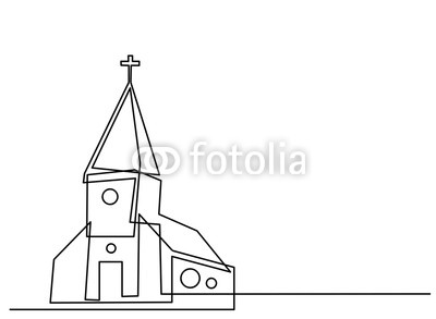 400x293 Continuous Line Drawing Of Christian Churches Building Concept - Steeple Drawing