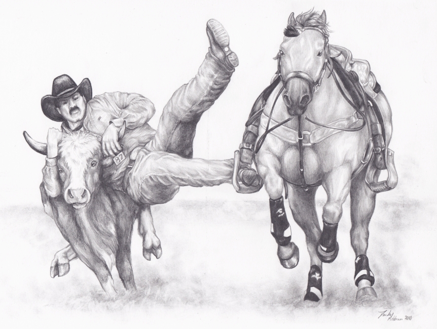 862x649 steer wrestling - Steer Drawing