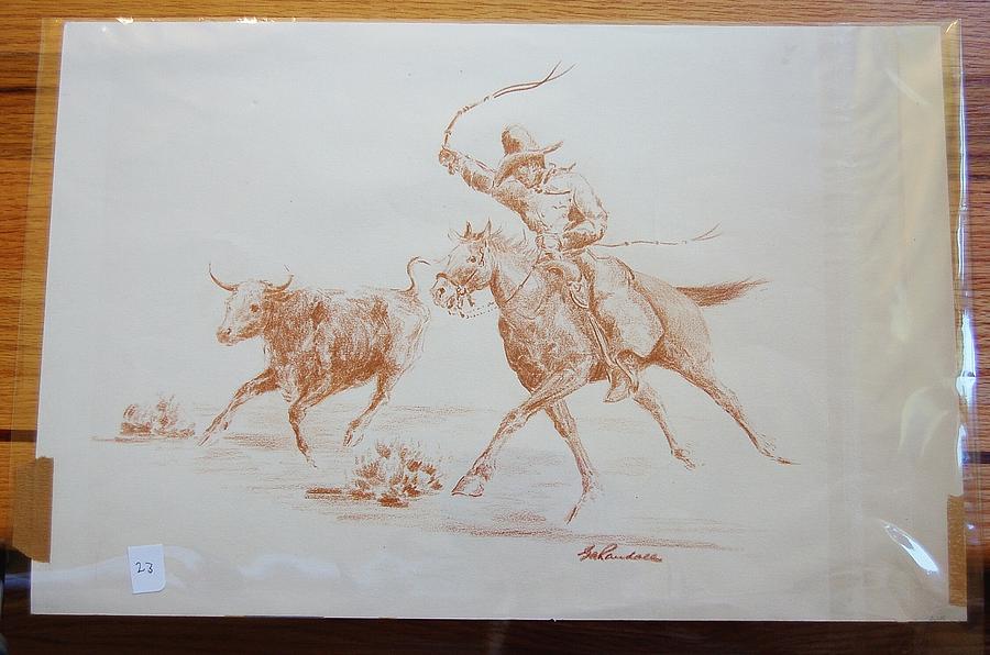 900x596 cowboy roping a steer drawing - Steer Drawing