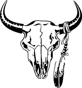 280x300 indian steer skull feathers leather left or right vinyl decal - Steer Skull Drawing