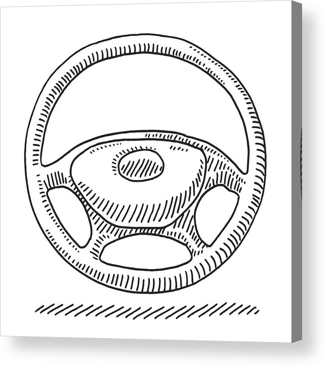 666x750 Car Steering Wheel Air Bag Drawing Acrylic Print - Steering Wheel Drawing