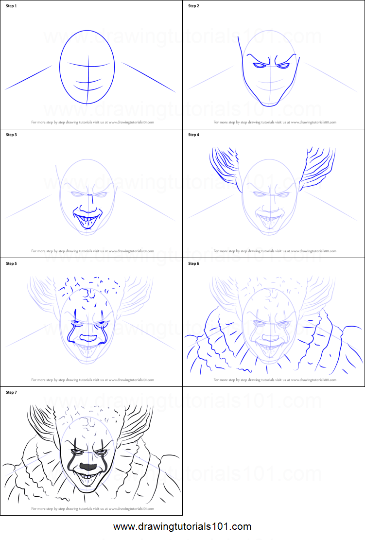 751x1111 how to draw pennywise printable step - Step By Step Drawing