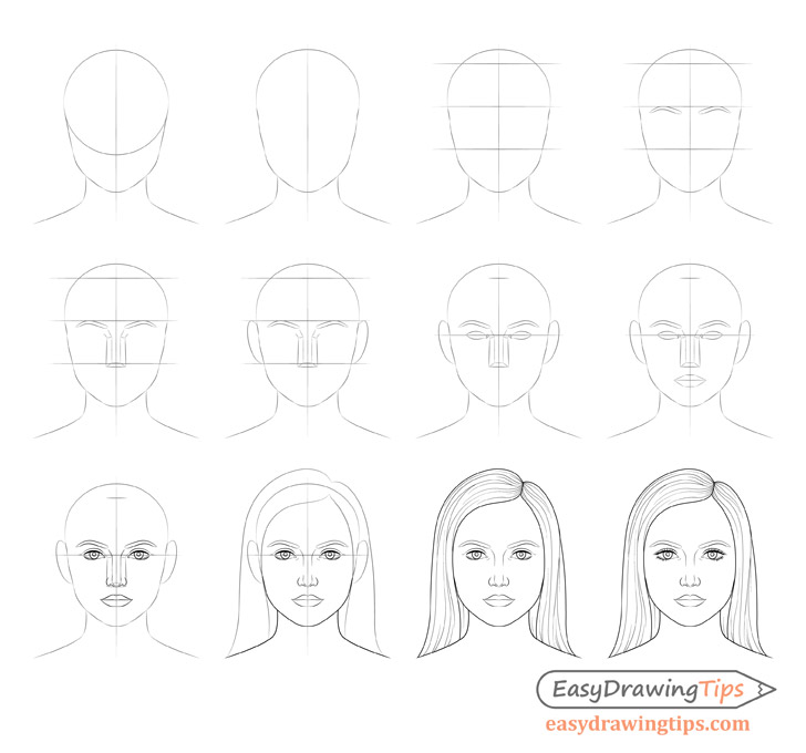 728x680 How To Draw A Female Face Step - Step By Step Drawing