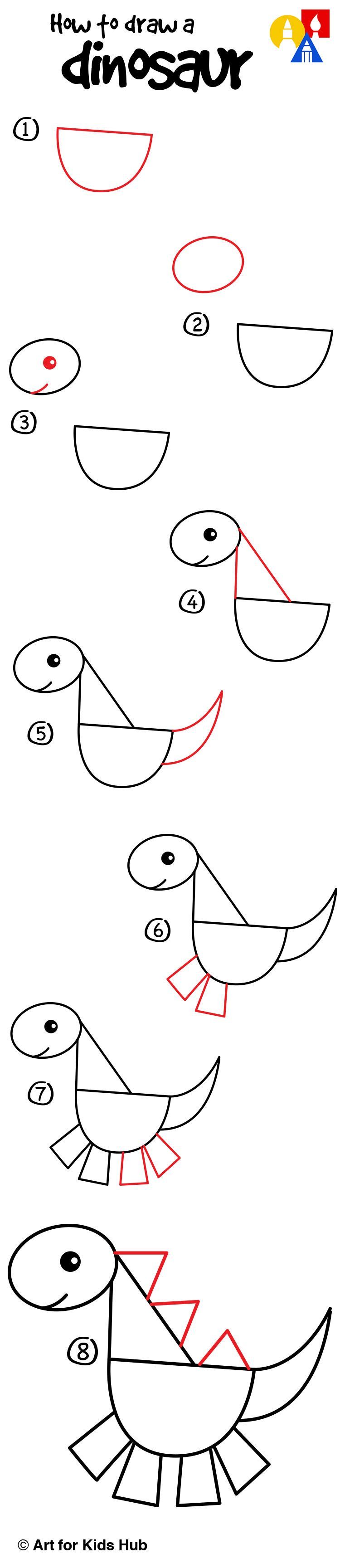 750x3458 How To Draw A Dinosaur With Shapes - Step By Step Drawing Dinosaurs