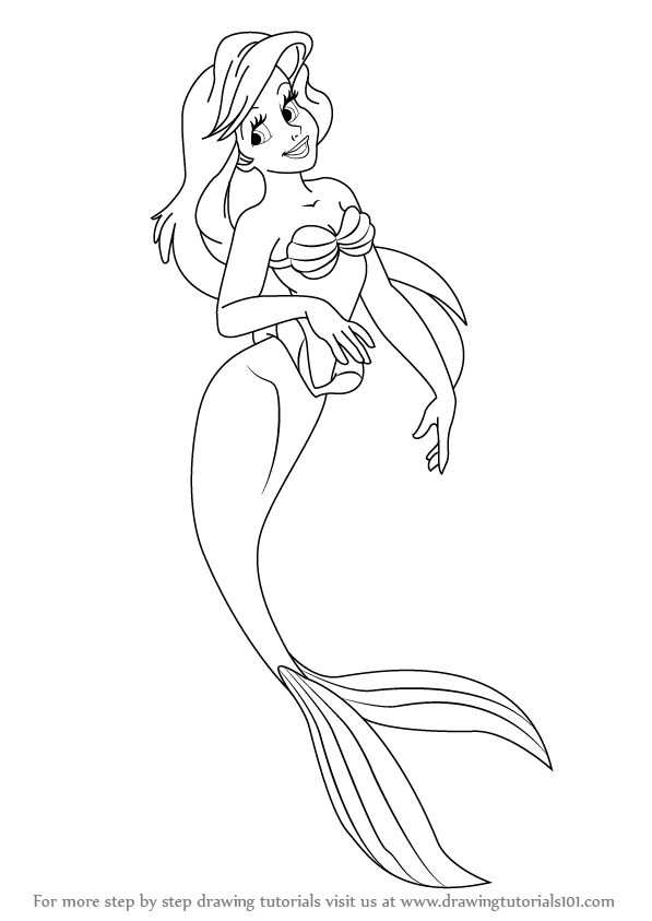 597x843 Learn How To Draw Princess Ariel From The Little Mermaid - Step By Step Drawing Disney Princesses