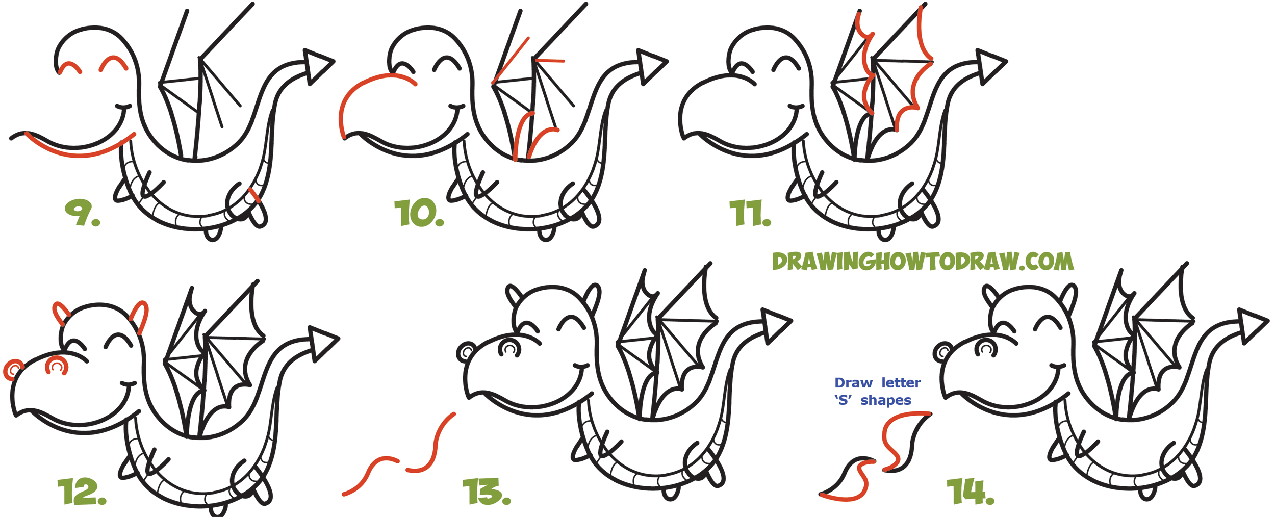 2500x1014 How To Draw A Cute Kawaii Chibi Dragon Shooting Fire With Easy - Step By Step Drawing Dragon Art