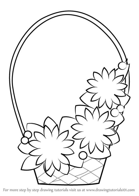 567x800 Learn How To Draw Flowers Basket For Kids - Step By Step Drawing Flowers