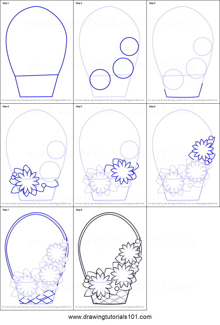 751x1107 How To Draw Flowers Basket For Kids Printable Step - Step By Step Drawing Flowers For Kids