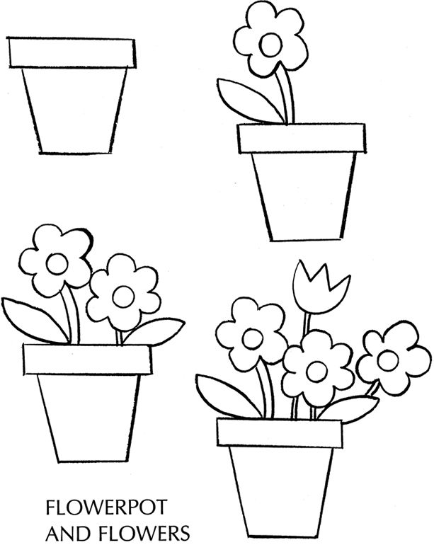 613x770 How To Draw A Pot Flowers - Step By Step Drawing Flowers For Kids