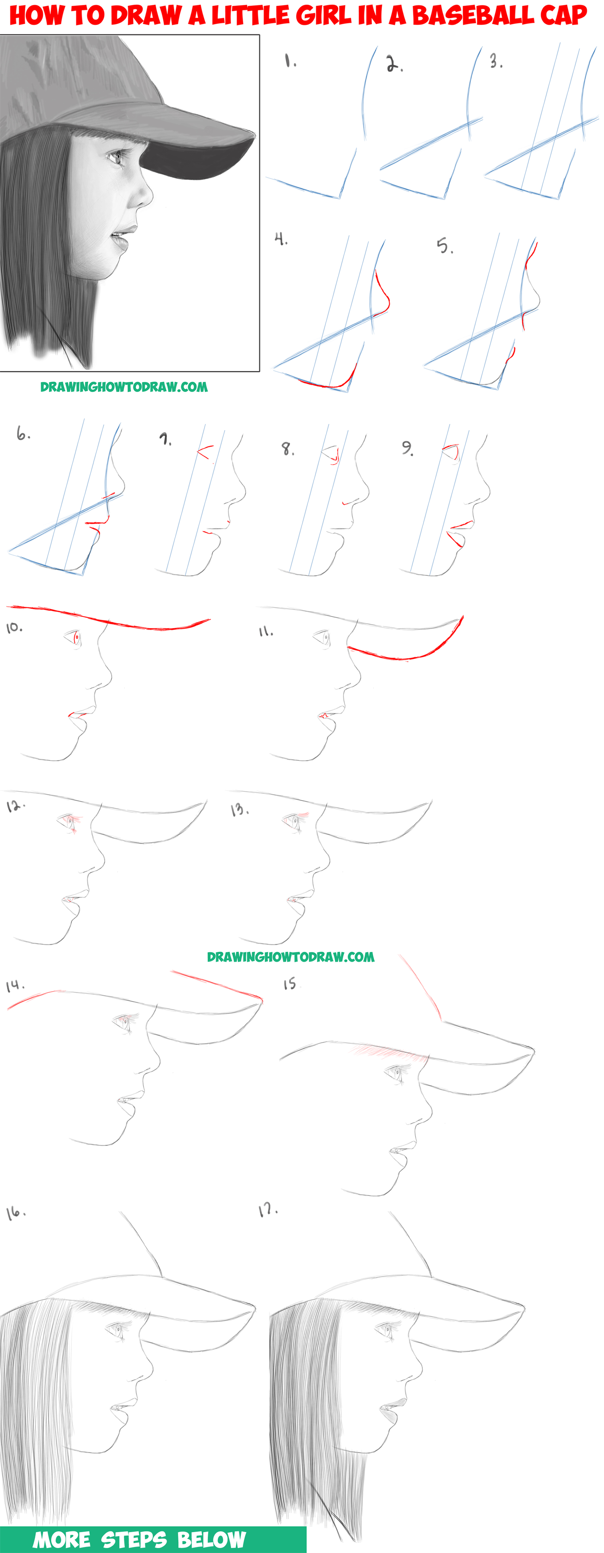 2000x5142 How To Draw A Realistic Cute Little Girl's Facehead From The Side - Step By Step Drawing For Girls