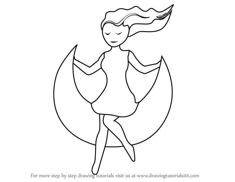 794x614 Learn How To Draw Girl On Moon - Step By Step Drawing For Girls