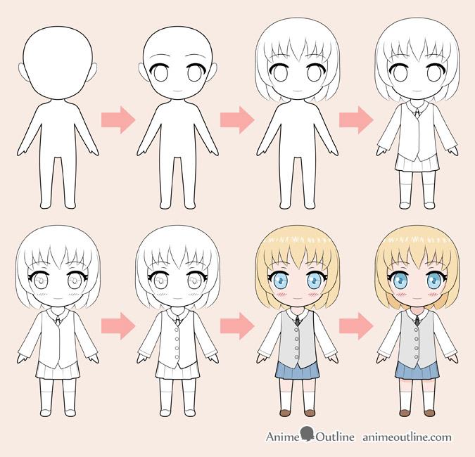 675x650 How To Draw Chibi Anime Character Step - Step By Step Girl Drawing