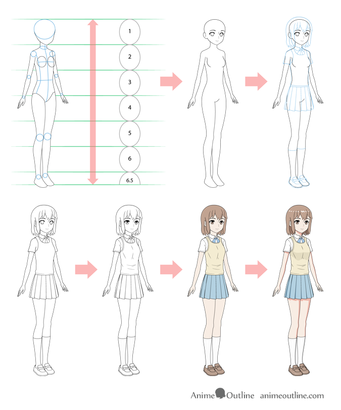 675x810 How To Draw An Anime School Girl In Steps - Step By Step Girl Drawing