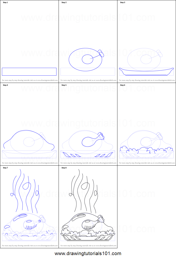 751x1107 How To Draw A Cooked Turkey Printable Step - Step By Step Turkey Drawing