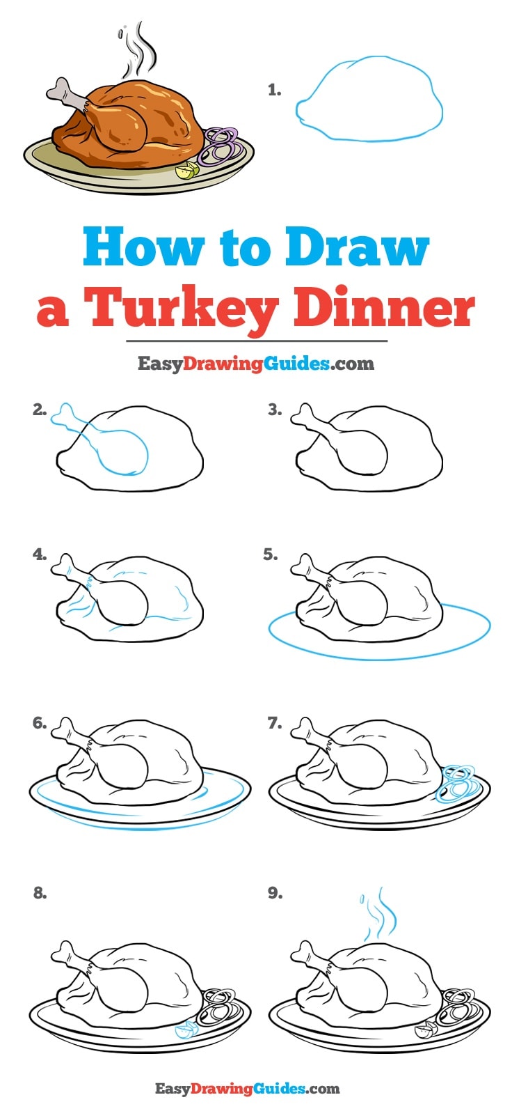 736x1605 How To Draw A Turkey Dinner - Step By Step Turkey Drawing
