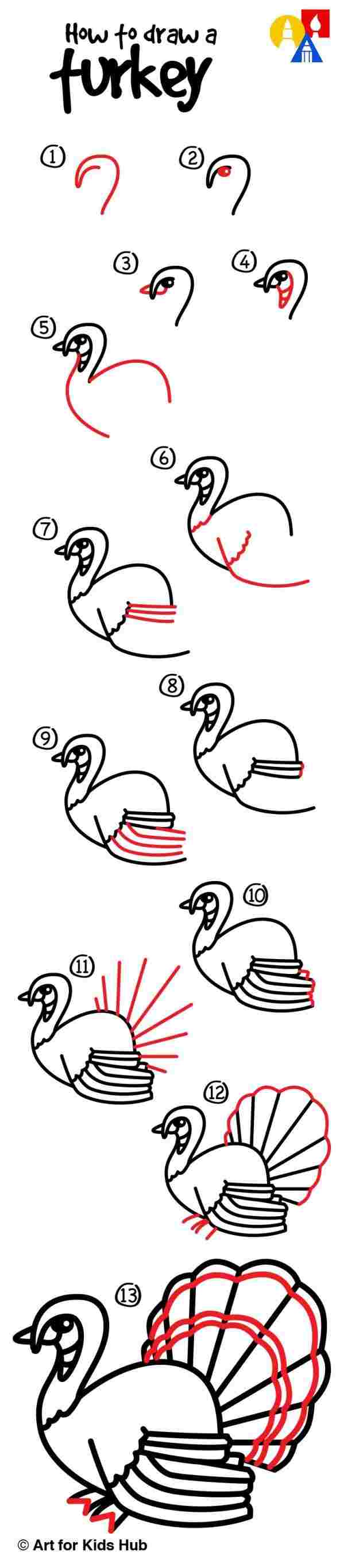 592x2732  - Step By Step Turkey Drawing