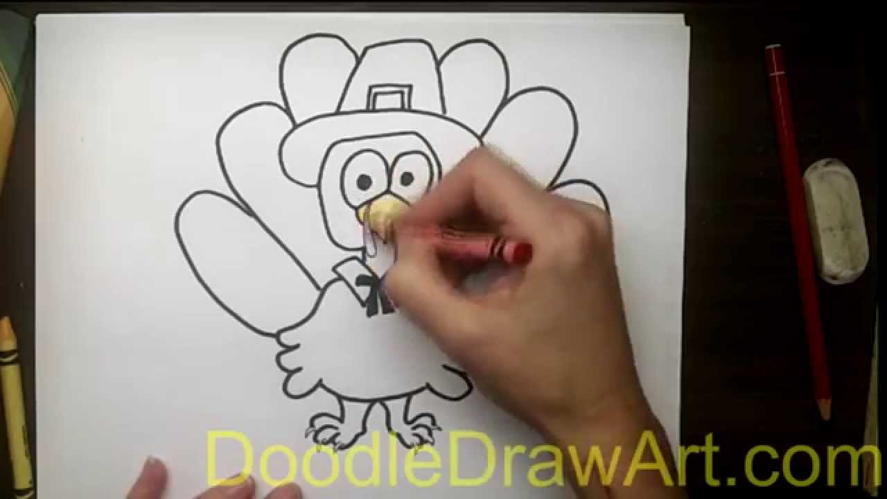 1280x720 drawing how to draw a turkey in a pilgrim hat - Step By Step Turkey Drawing