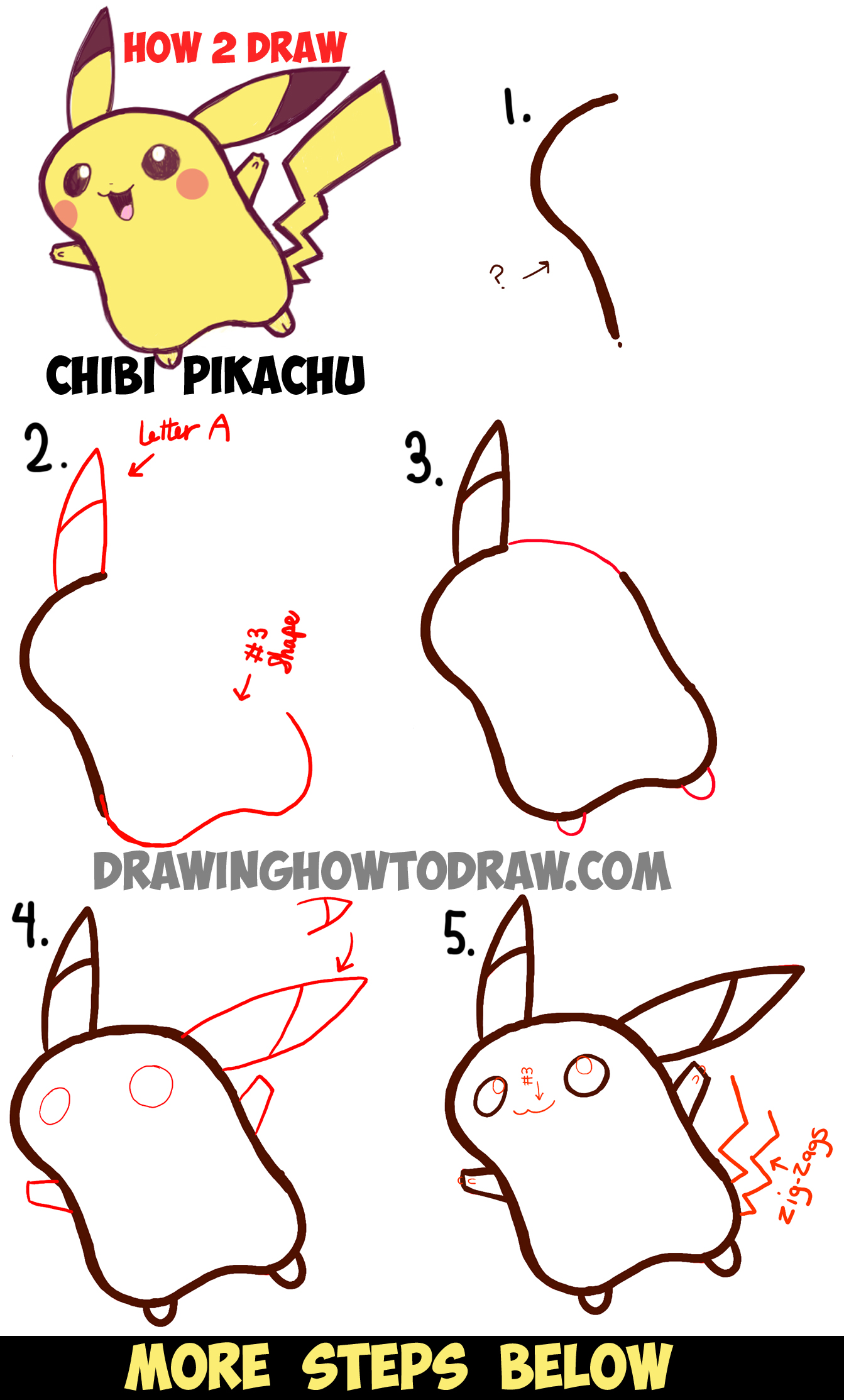 1343x2227 How To Draw Cute Baby Chibi Pikachu From Pokemon - Steps Drawing Pikachu