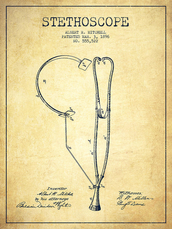 600x800 Stethoscope Patent Drawing From Vintage Art Print - Stethoscope Drawing