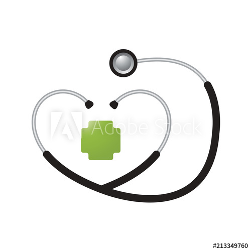 500x500 Heart Shape Stethoscope And Green Cross Vector Drawing - Stethoscope Drawing Heart