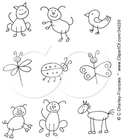 394x450 Stick Figure Cat, Dog, Bird, Dragonfly, Ladybug, Butterfly, Pig - Stick Bird Drawing