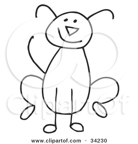 450x470 Clipart Stick Drawing Of A Happy Dog - Stick Dog Drawing