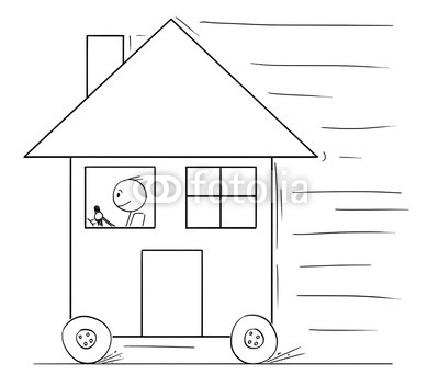 400x342 cartoon stick drawing conceptual illustration of man driving - Stick Drawing House