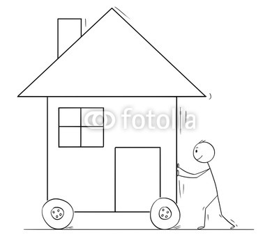 400x342 Cartoon Stick Drawing Conceptual Illustration Of Man Pushing - Stick Drawing House