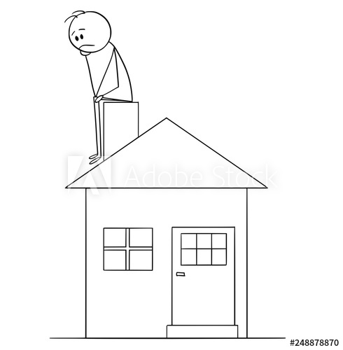490x500 Cartoon Stick Figure Conceptual Drawing Of Sad Or Depressed Man - Stick Drawing House