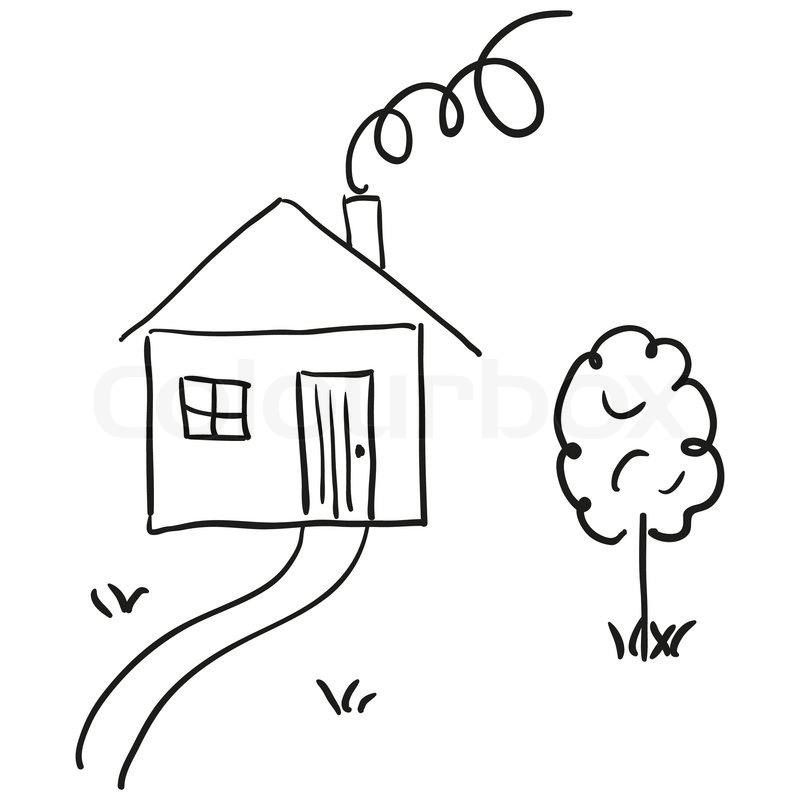 800x800 Drawing Of A House In A Cartoon Style Stock Vector Colourbox - Stick Drawing House