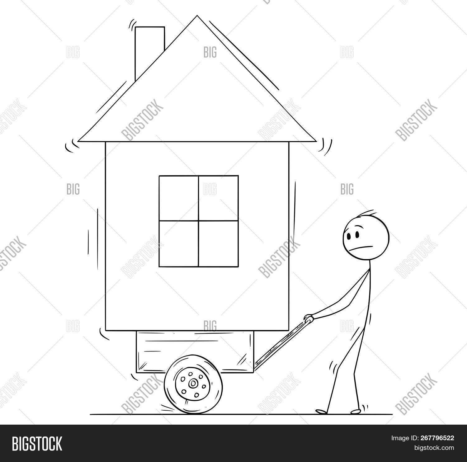 1500x1484 Cartoon Stick Drawing Conceptual Illustration Of Man Pushing - Stick Drawing House