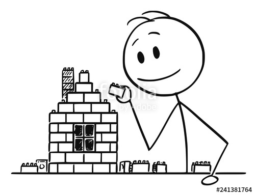 500x383 cartoon stick drawing conceptual illustration of boy, man - Stick Drawing House