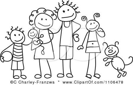 450x290 Clipart Black And White Stick Drawing Of A Happy Family With Their - Stick Drawing Of A Dog