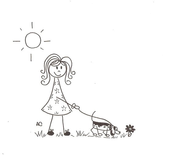 550x507 Stick Figure Walking Her Dog Posters - Stick Drawing Of A Dog