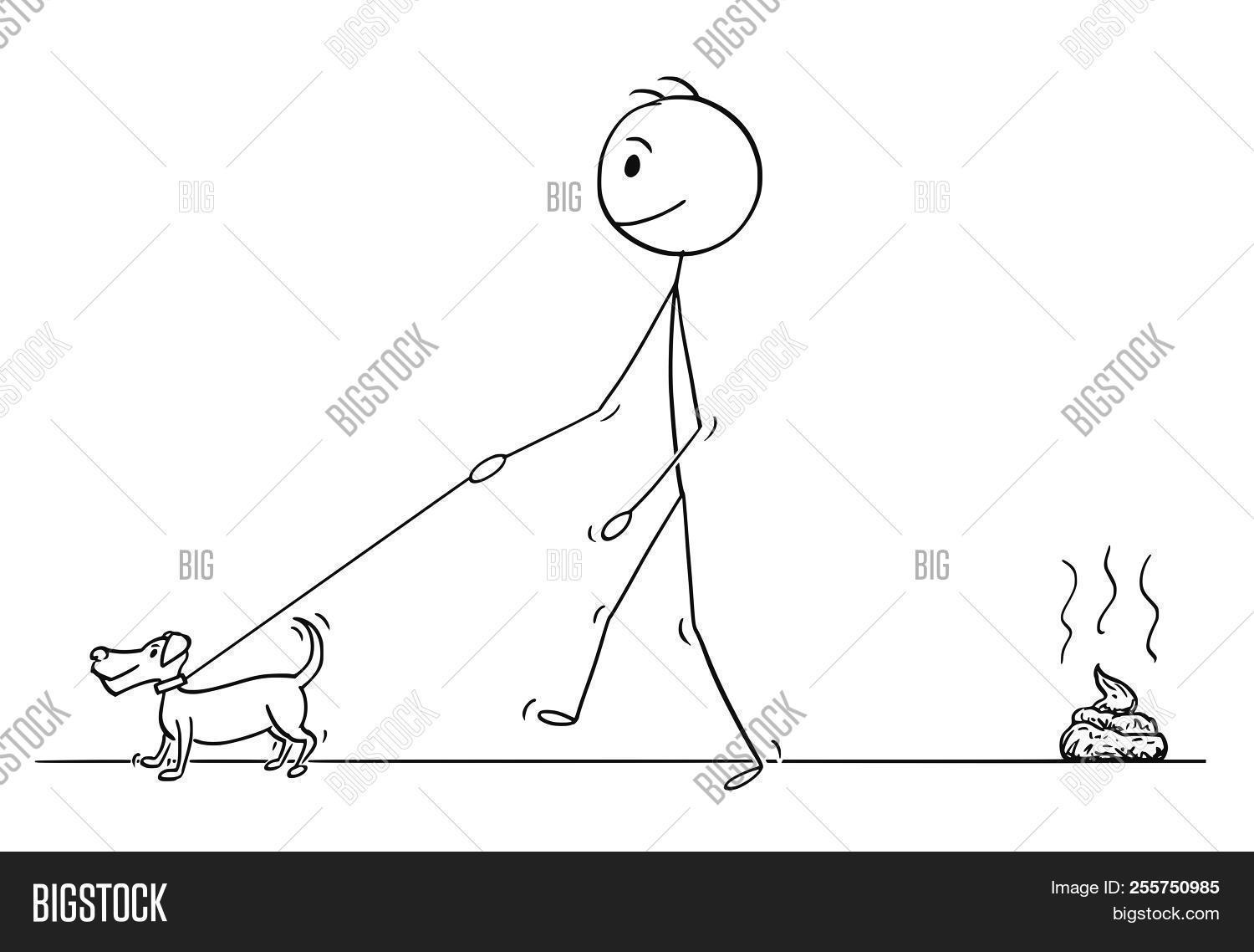 1500x1138 Cartoon Stick Drawing Conceptual Illustration Of Man Walking - Stick Drawing Of A Dog