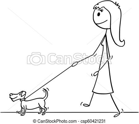 450x400 Cartoon Of Woman Walking With Small Dog Cartoon Stick Drawing - Stick Drawing Of A Dog