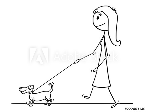 500x383 Cartoon Stick Drawing Conceptual Illustration Of Woman Walking - Stick Drawing Of A Dog