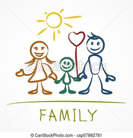 450x470 happy family stick figures, hand drawn family holding hands - Stick Figure Family Drawing