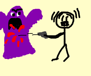 300x250 Stick Figure Shooting Purple Monster With A Gu Drawing - Stick Figure Turkey Drawing