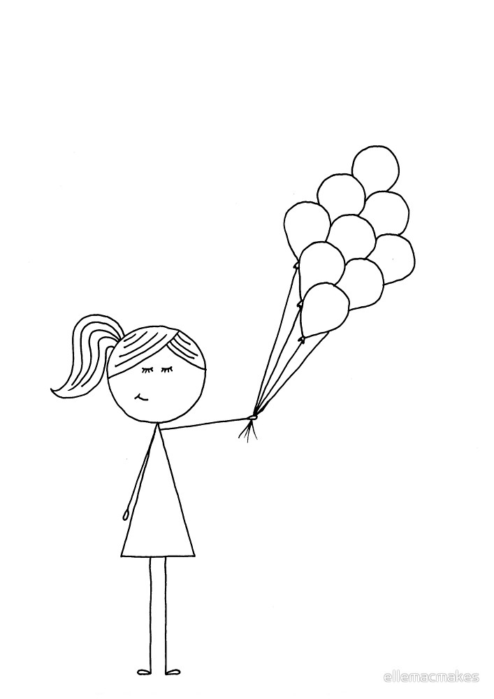 707x1000 stick girl with balloons - Stick Girl Drawing