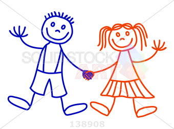 340x252 Stock Illustration Of Boy And Girl Vector Line Art Drawing Stick - Stick Girl Drawing