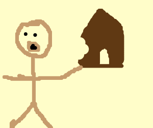 300x250 Stick Figure Eats A Piece Of A Chocolate House Drawing - Stick House Drawing