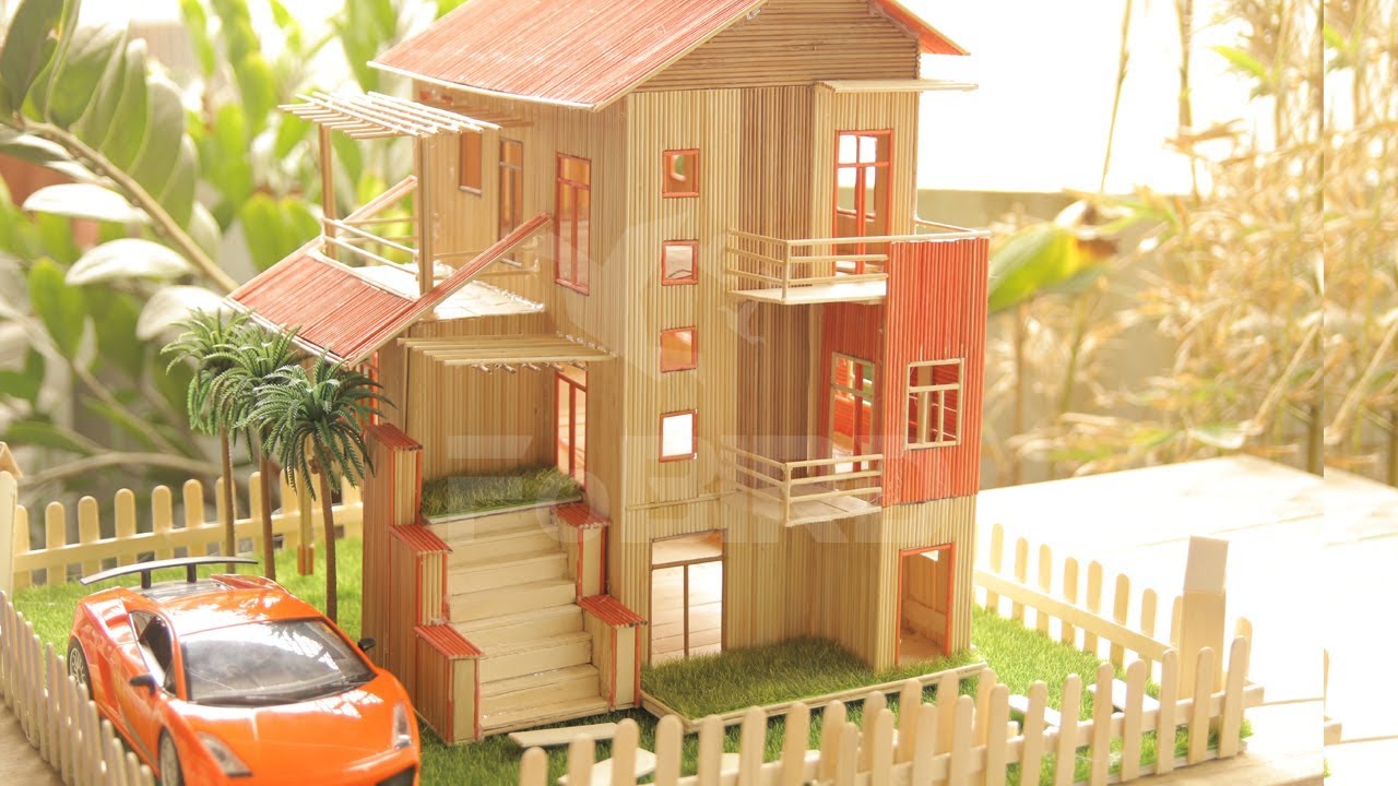 1280x720 stick house with red roof drawing - Stick House Drawing