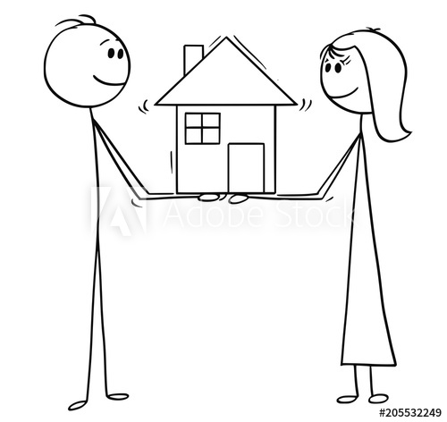 500x472 cartoon stick man drawing conceptual illustration of man and woman - Stick House Drawing