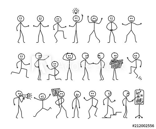 500x416 Set Of Man Drawing, Different Poses, Stick Figure People Pictogram - Stick People Drawings