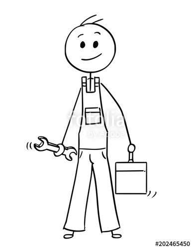 388x500 cartoon stick man drawing conceptual illustration of male worker - Stick Person Drawing