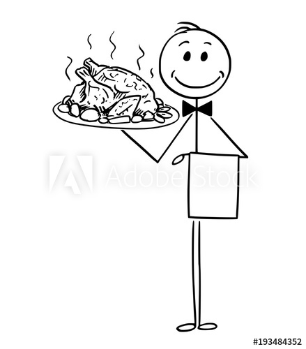 439x500 cartoon stick man drawing conceptual illustration of waiter - Stick Turkey Drawing