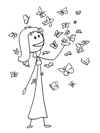 339x450 Cartoon Stick Drawing Conceptual Illustration Of Happy Smiling - Stick Woman Drawing